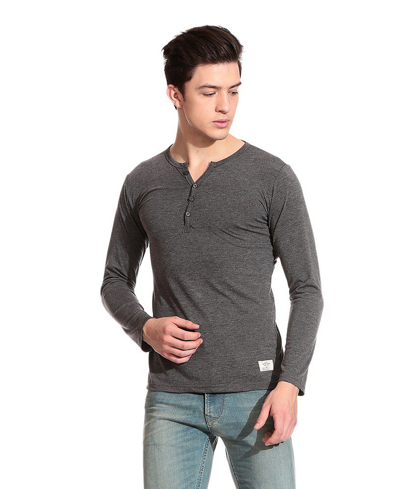 Tinted Gray Cotton Blend Full Sleeves T-shirt - Buy Tinted Gray Cotton ...