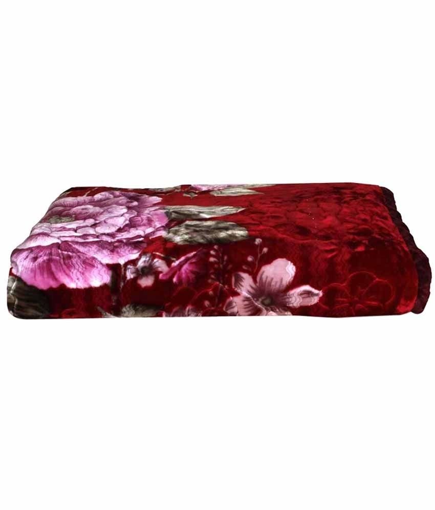 Auras Maroon & Pink Floral 5kg Double Bed Blanket - Buy Auras Maroon ...