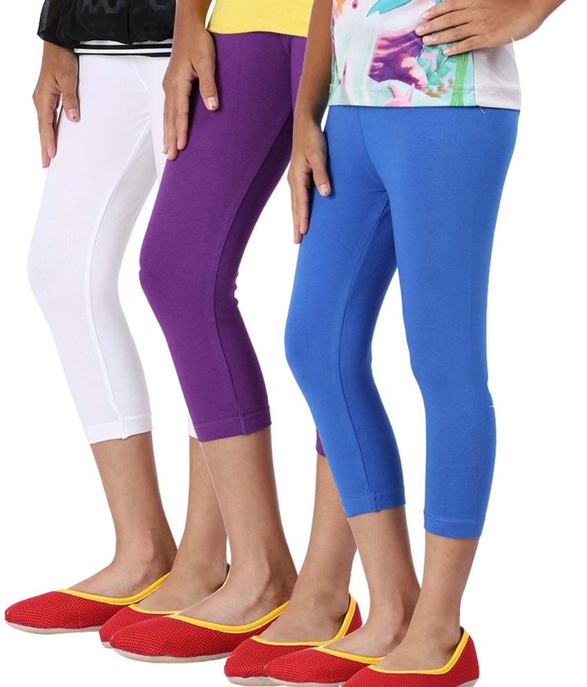 Greenwich Multicolor Cotton Girls Capri Leggings - Pack Of ...