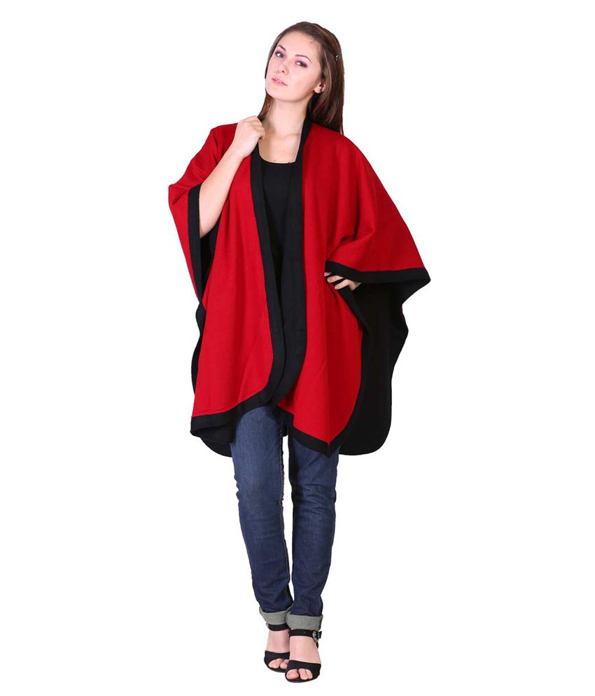 Buy Herimages Ladies Red And Black Woolen Reversible Cape Online at ...