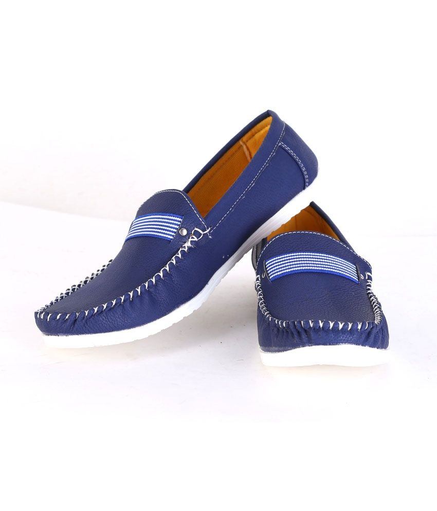 mens blue leather slip on shoes