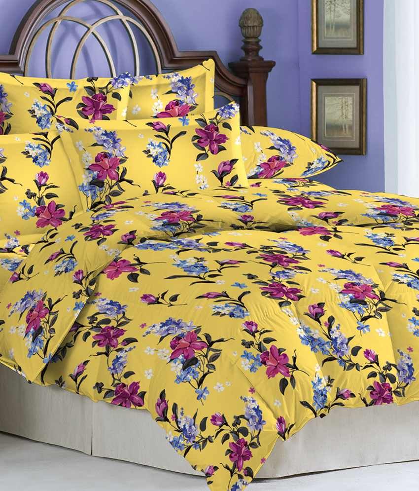Bombay Dyeing Yellow Floral Cotton Double Bed Sheet With 2 Pillow Covers Buy Bombay Dyeing