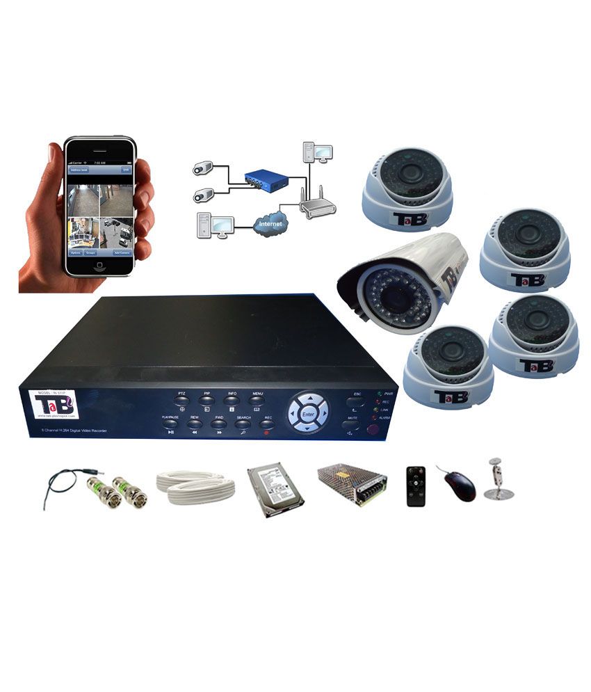 Tabu Set Of 5 Cctv Cameras (4 Indoor, 1 Outdoor) 900tvl With Recording