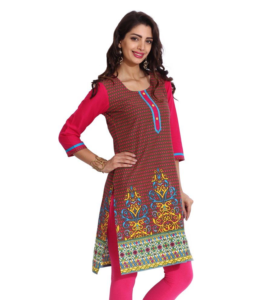 Aaboli Blue A-line Regular Fit Cotton Printed Long Kurti - Buy Aaboli ...