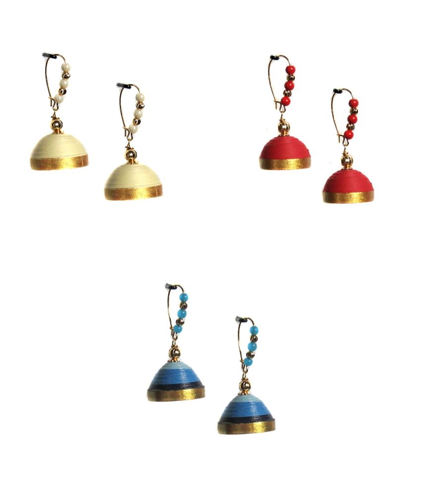 Dsignstudio Set Of 3 Quilled Jhumkas Buy Dsignstudio Set Of 3 Quilled