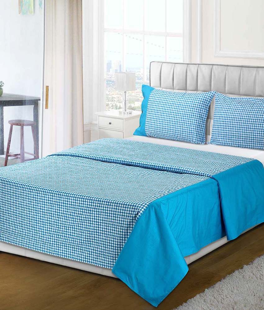 Aurave Blue & White Check Cotton Duvet Cover Double Buy Aurave Blue
