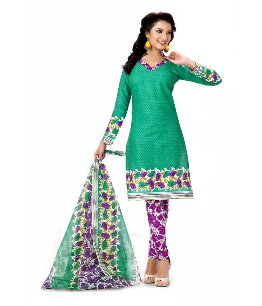 Rajnandini Green Cotton Unstitched Dress Material - Buy Rajnandini ...