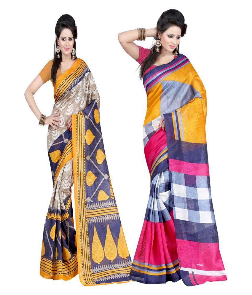 Jheel Sarees Bhagalpuri Silk Printed Saree (set Of 2) - Buy Jheel ...