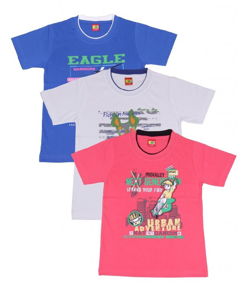 Provalley Half Sleeve Pack of 3 Printed T-Shirt For Kids