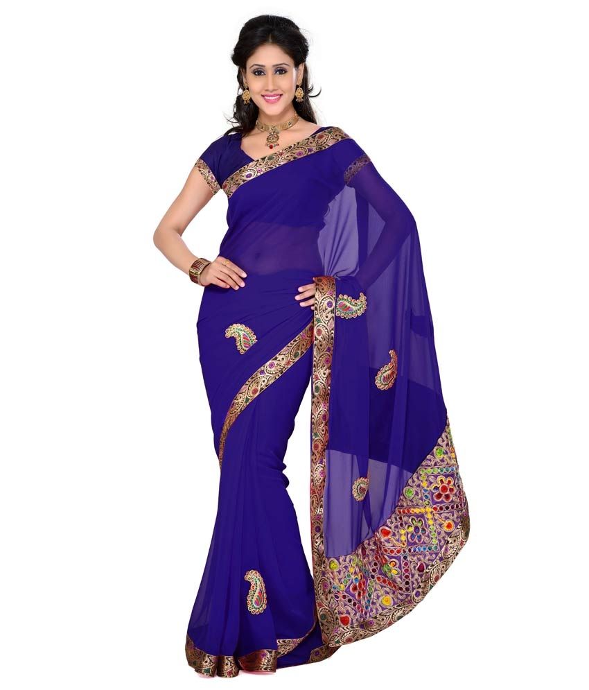 Ishin Multicolour Georgette Sarees With Blouse Piece - Combo Of 2 - Buy 