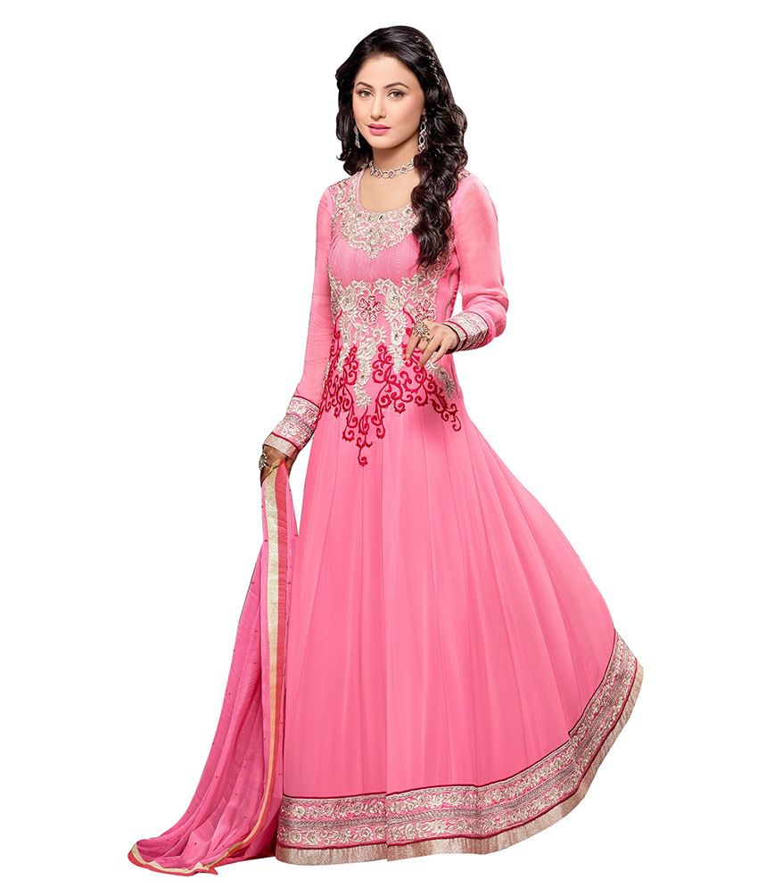 Desi Look Pink Gerogette Semi Stiched Anarkali Dress Material With Dupatta Buy Desi Look Pink