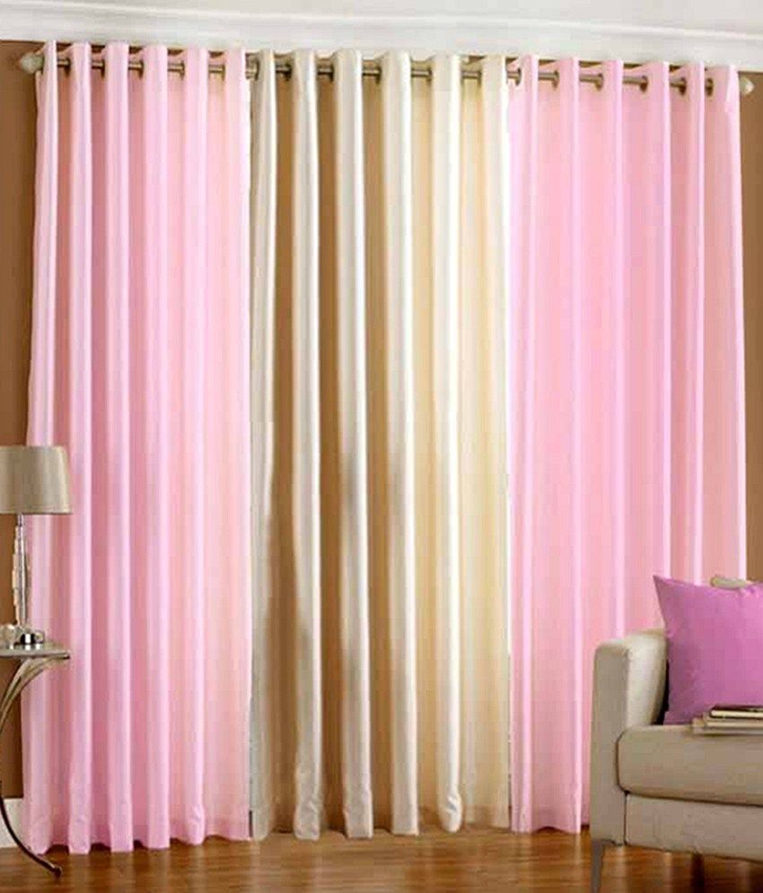     			Homefab India Plain Semi-Transparent Eyelet Window Curtain 5ft (Pack of 3) - Multicolor