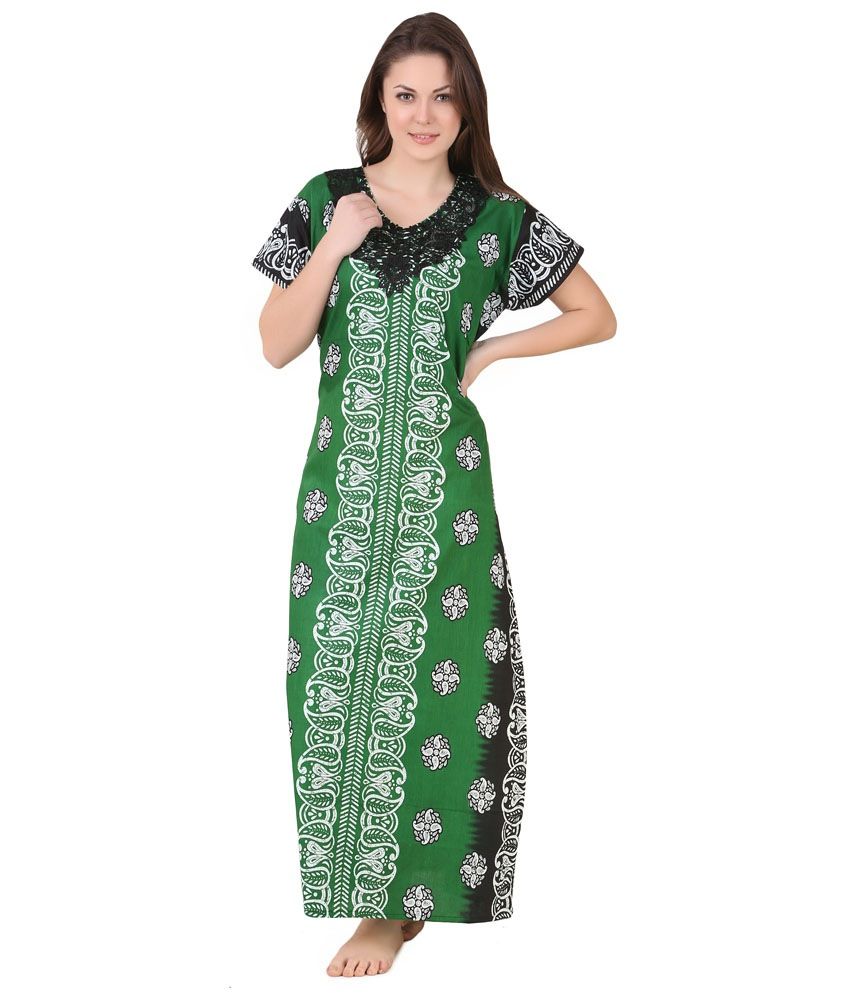 Buy Masha Green Poly Cotton Nighty Online at Best Prices in India ...