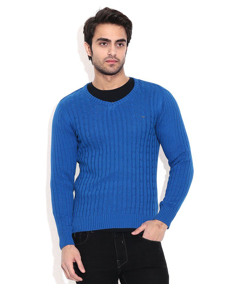 Pepe Jeans Blue Cotton V-neck Sweater - Buy Pepe Jeans Blue Cotton V ...