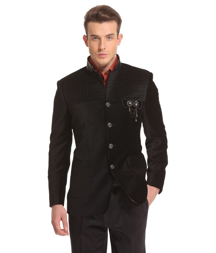 Diwan Saheb Black Printed Velvet Suit - Buy Diwan Saheb Black Printed ...