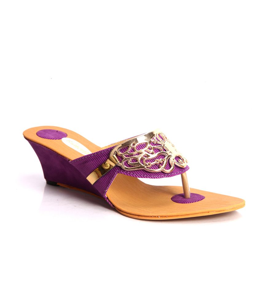 Latest Purple Faux Leather Festive Women's Flat Sandal Price in India ...