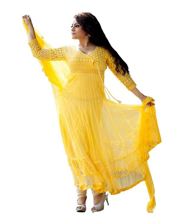 yellow net salwar suit