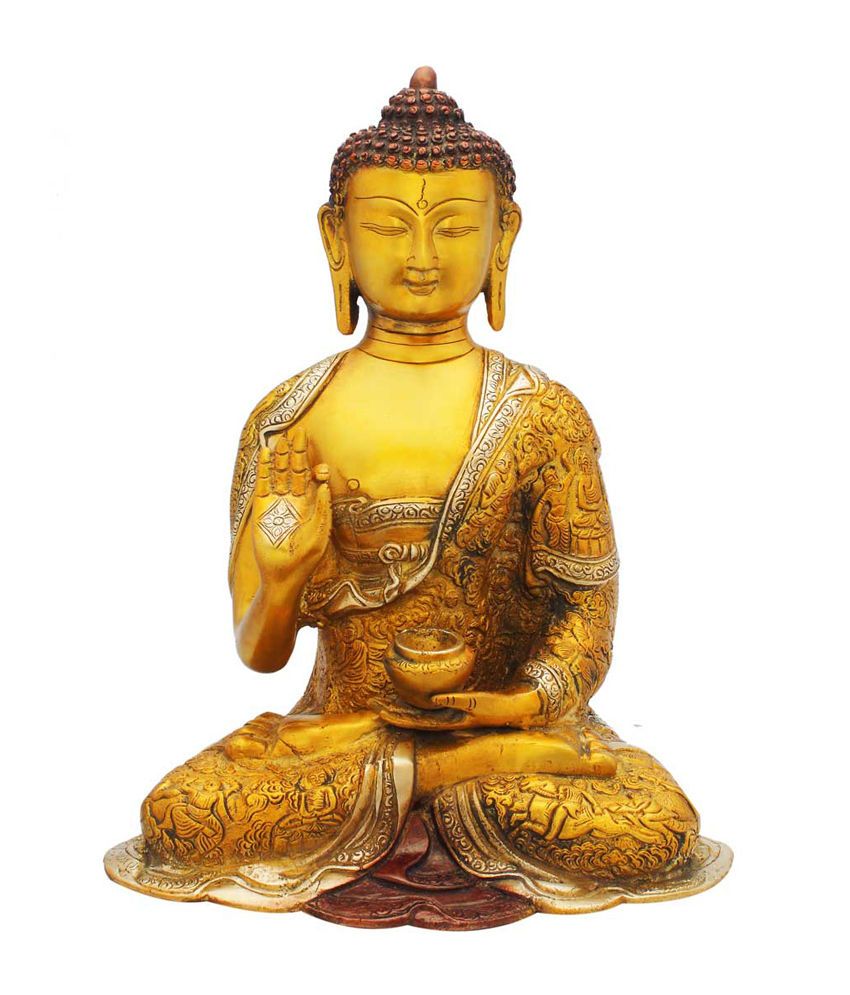 Statuestudio Buddha Statue- Life Carved Robe Brass Idol Red