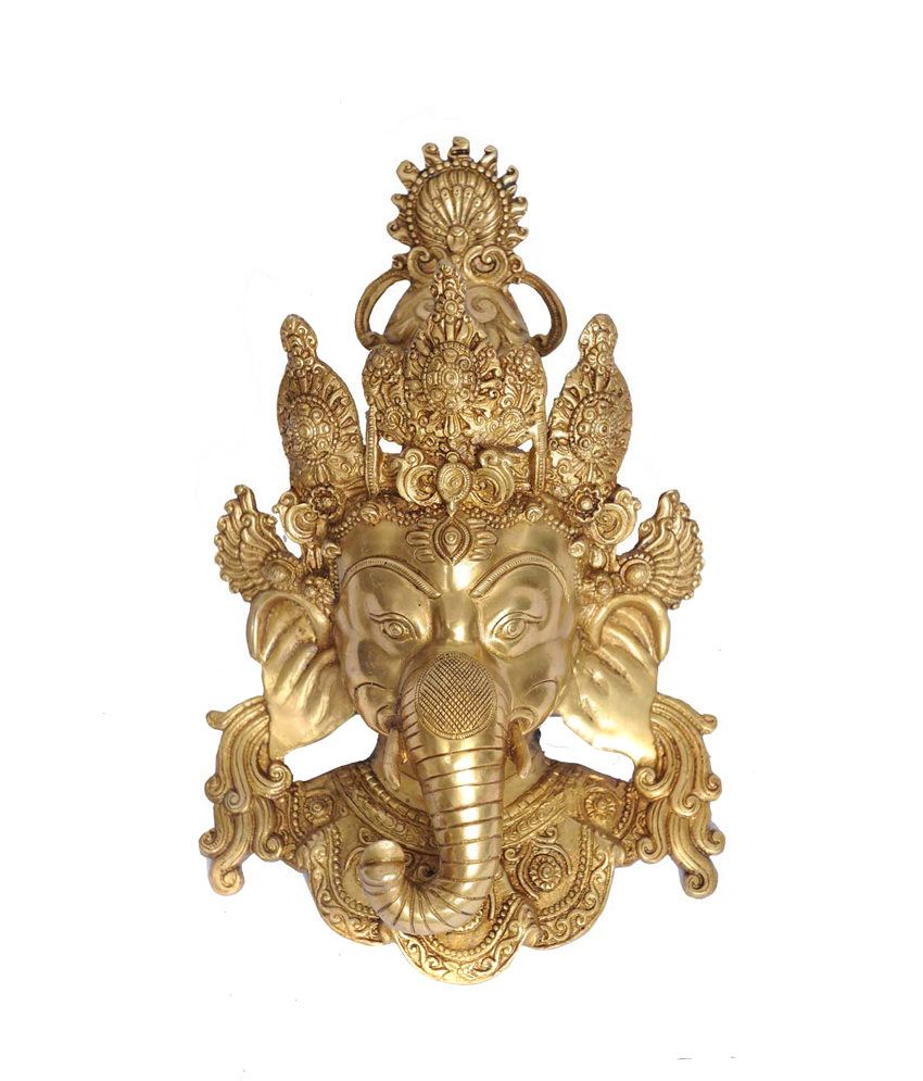 Statuestudio Ganesha Wall Hanging Brass Wall Hanging Ganesha Head Gold Color 15 Inch