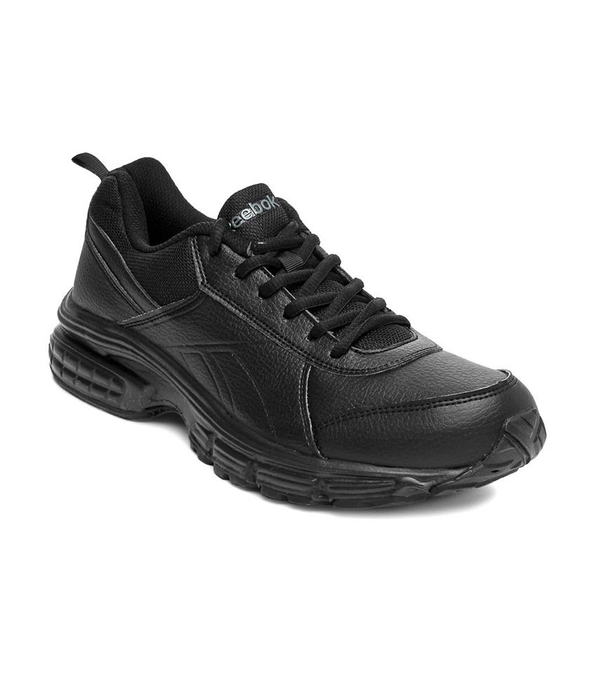 reebok black leather sports shoes off 