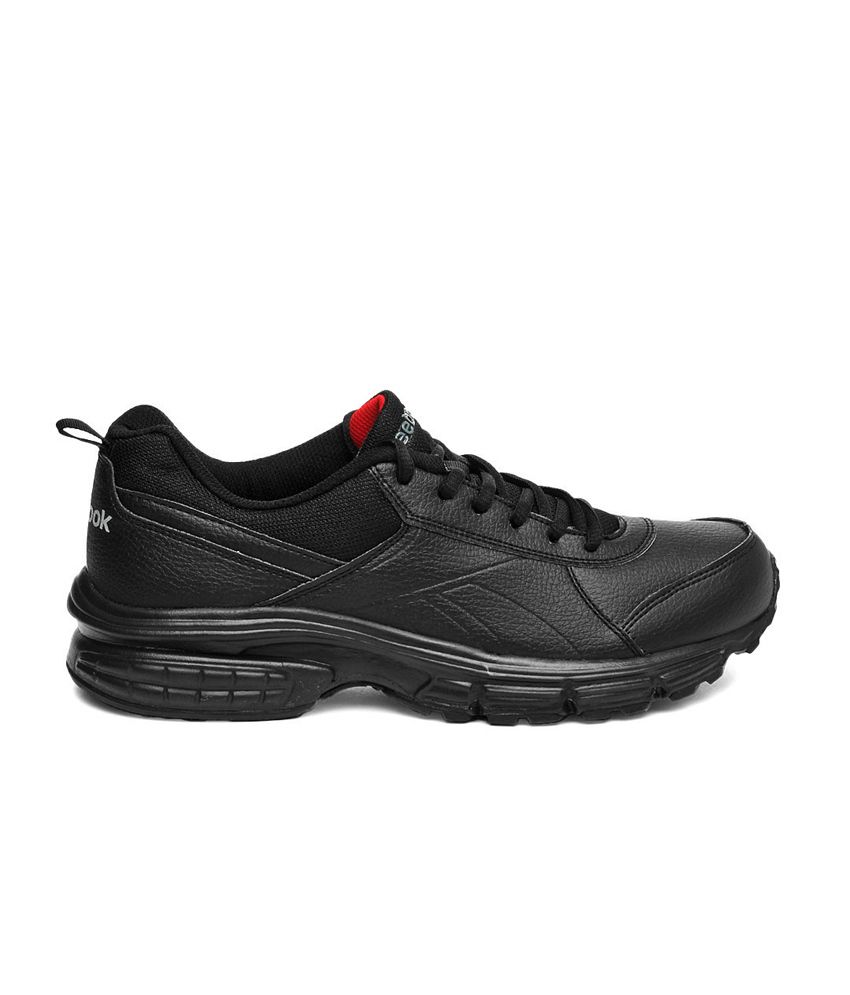 reebok black leather sports shoes