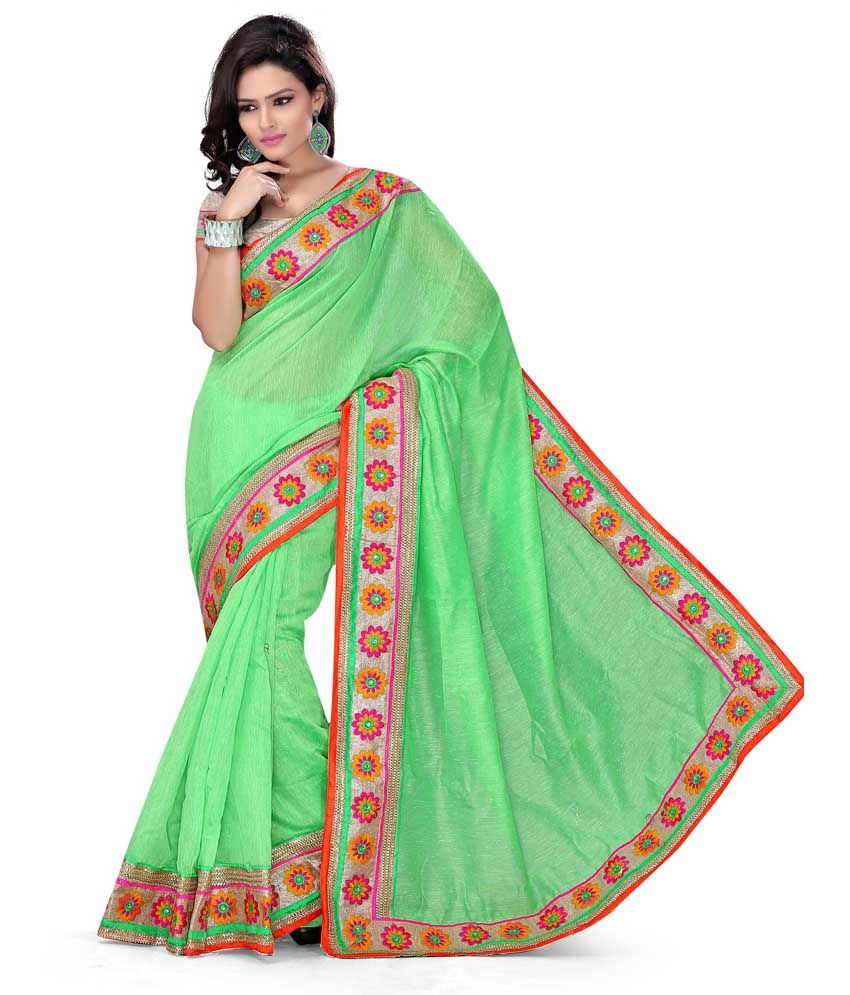 Goenka Synthetics Green Phulkari Work Designer Saree With