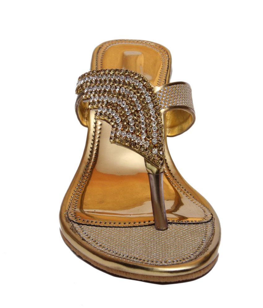 Stefino Gold Low Heel sandals for Women Price in India- Buy Stefino ...