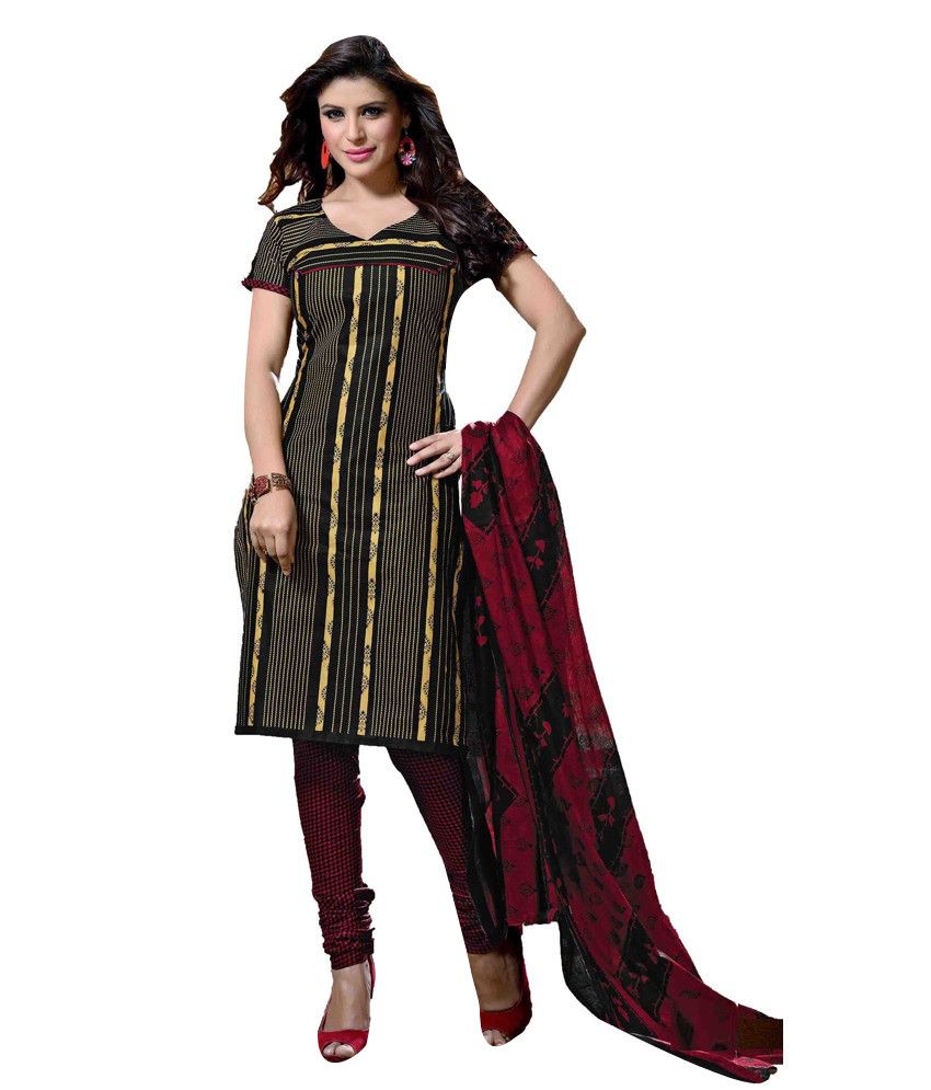Indian Wear Online Multi Color Cotton Unstitched Dress Material Buy