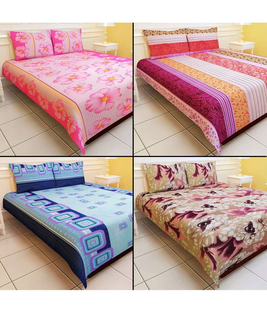 Vowsy Multi Queen 4 Double Bed Sheets Combo Buy Vowsy Multi Queen 4
