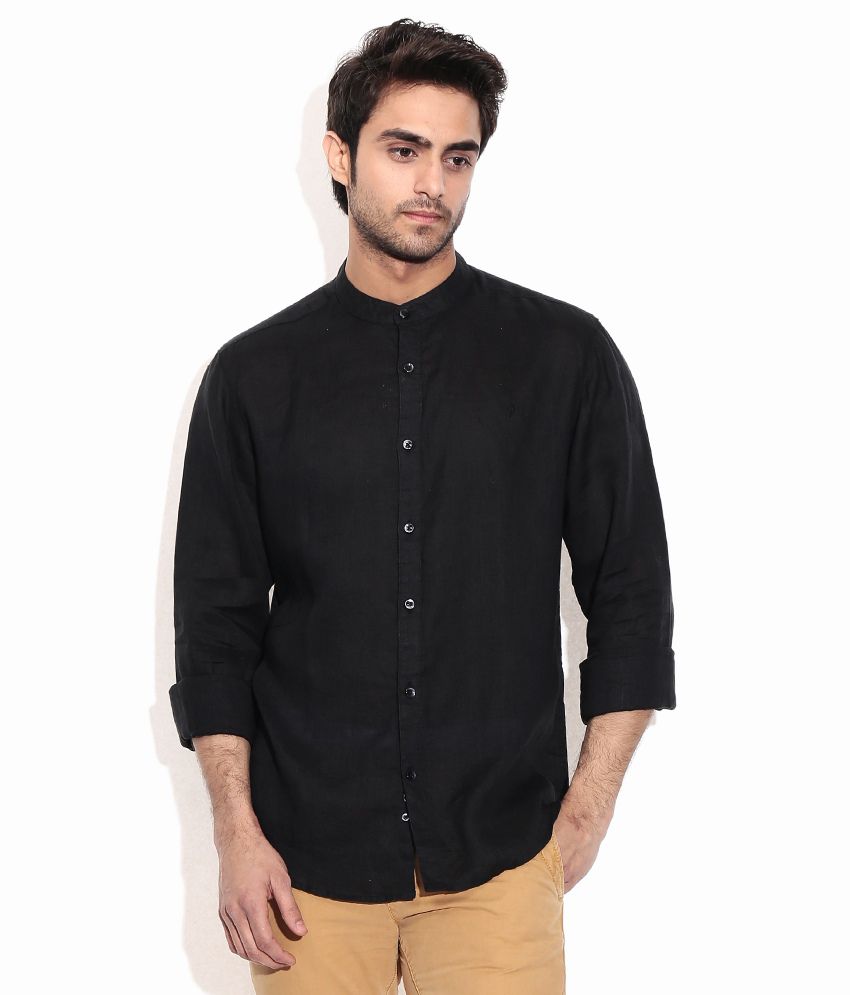 Indian Terrain Black Linen Solids Casuals Men'S Shirt - Buy Indian ...