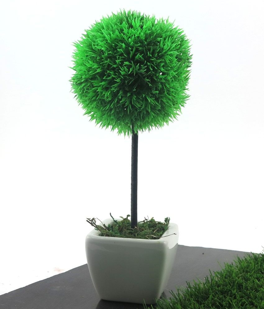 Importwala Green Artificial Ball Bonsai With Ceramic Pot Buy Importwala Green Artificial Ball