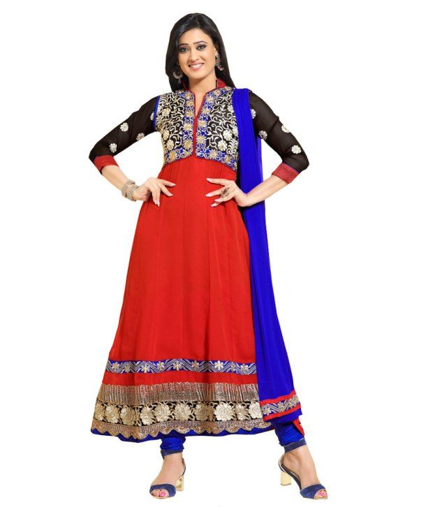 Clothing Hub Red Embroidered Faux Dress Material Buy
