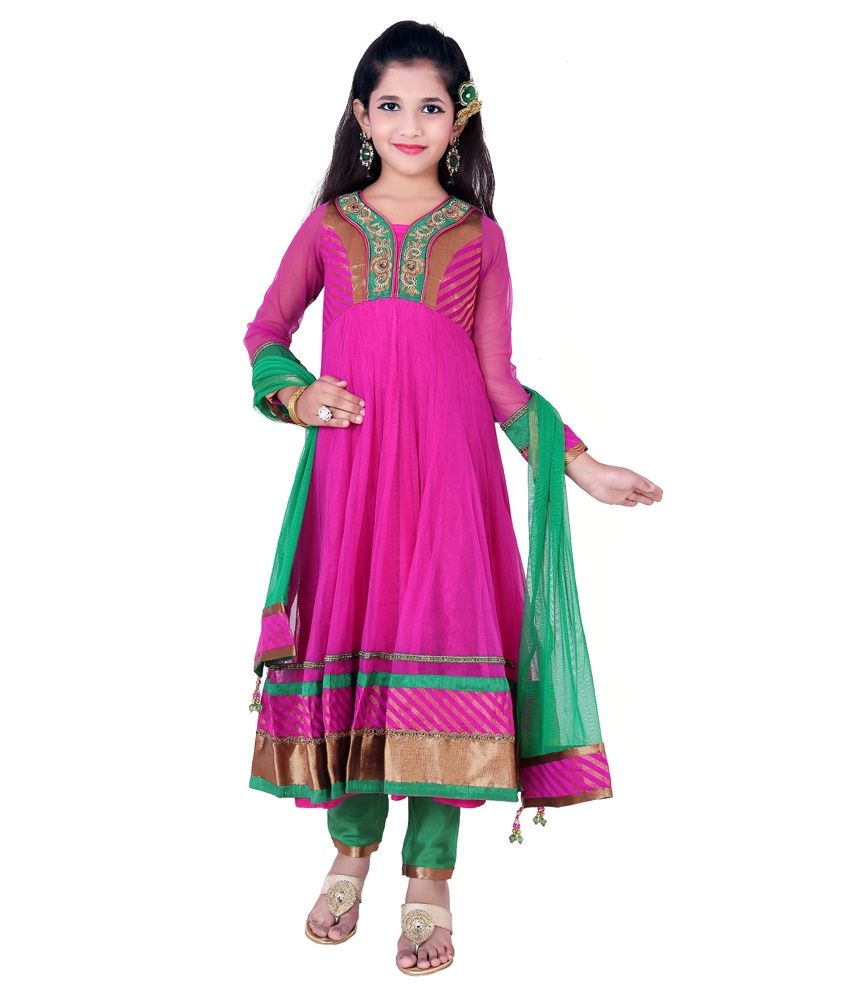 For Kids Pink Anarkali Churidar Set For Girls - Buy For Kids Pink ...