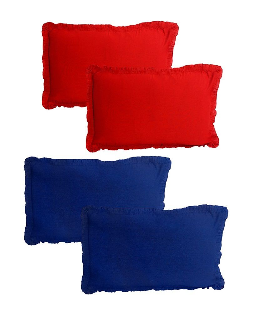     			Furnishia Red And Blue Cotton Pillow Covers - Pack Of 4