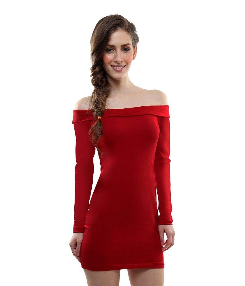 off the shoulder red bodycon dress