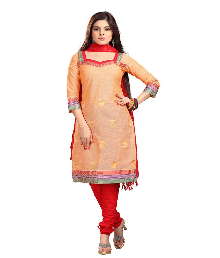 Vismay PeachPuff Cotton Unstitched Dress Material - Buy Vismay ...