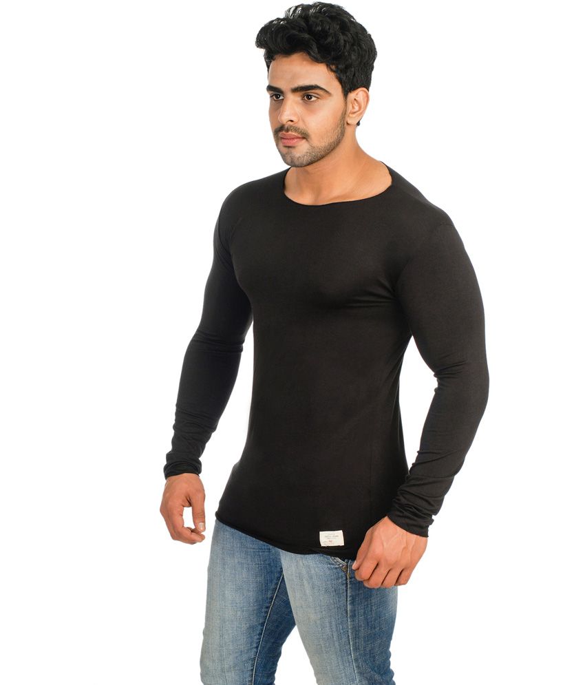 Lycra Black Cotton Blend Round Neck Full Sleeves T-shirt - Buy Lycra ...