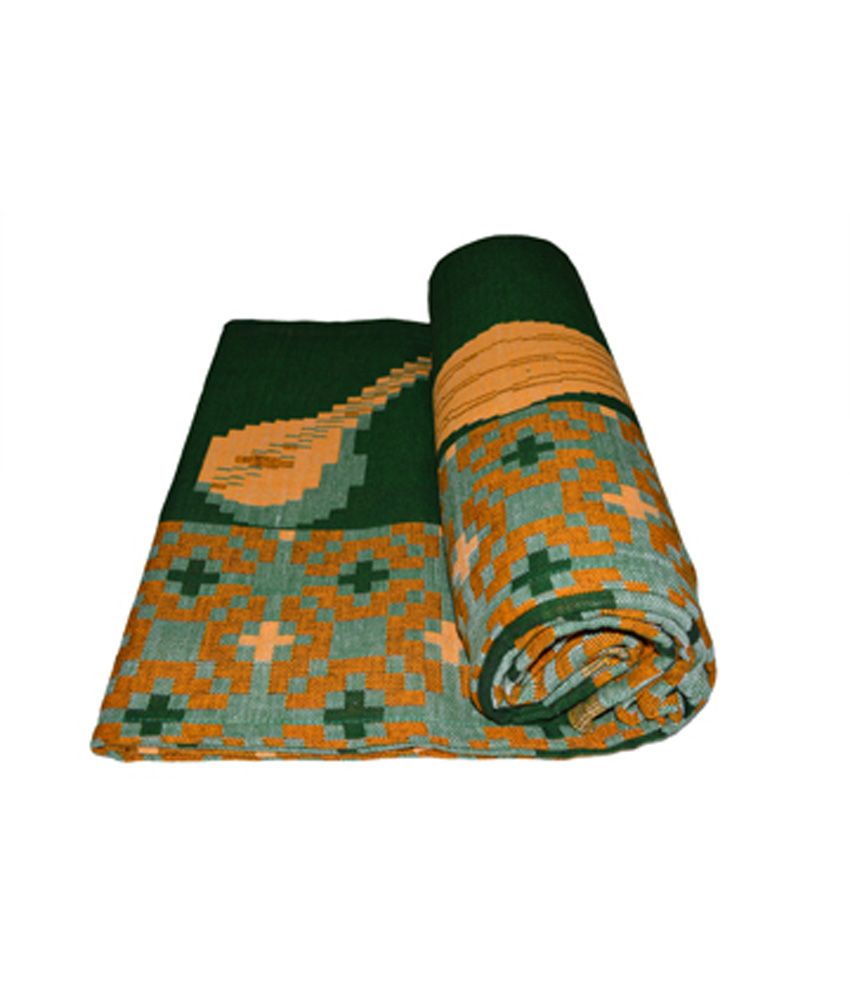 Miify India Green Traditional Handloom Jacquard Weaving Double Cotton