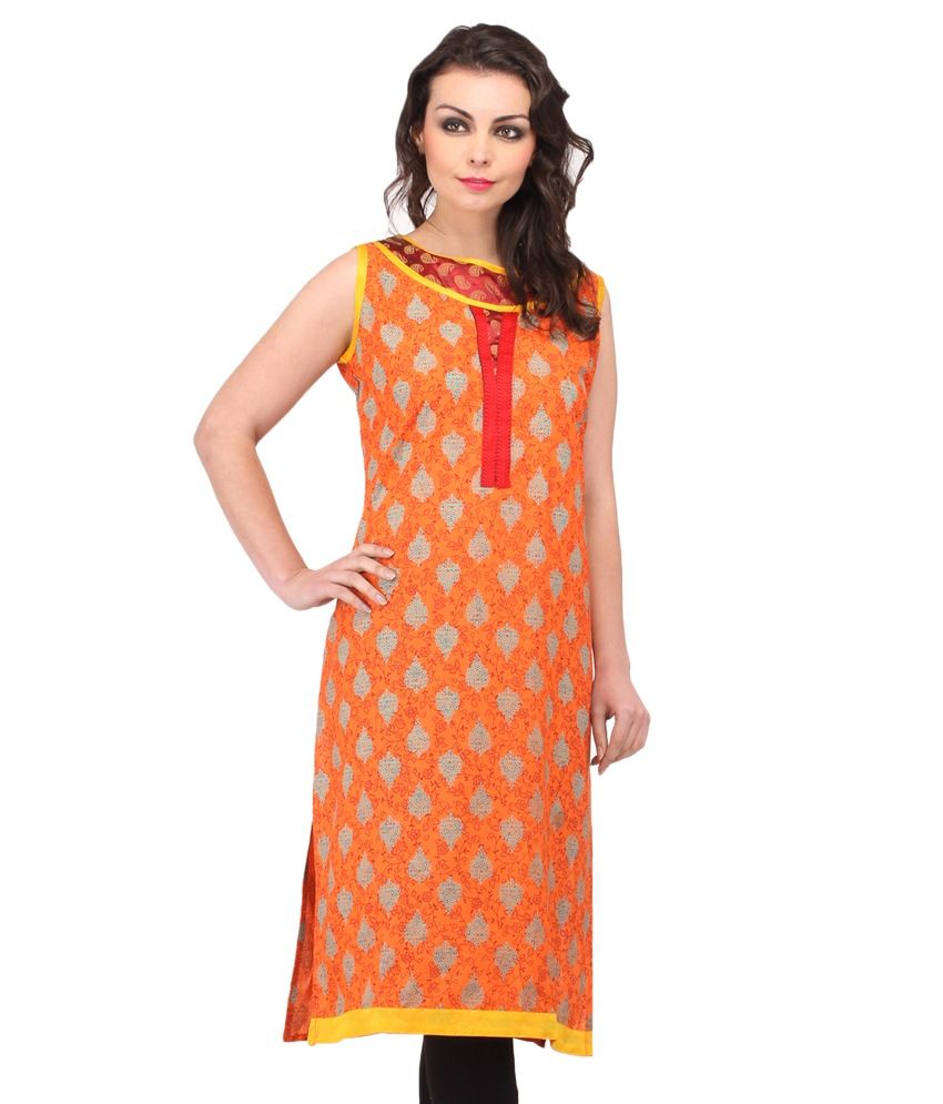 Enakshi Orange Printed Jaipuri Cotton Kurti - Buy Enakshi Orange ...