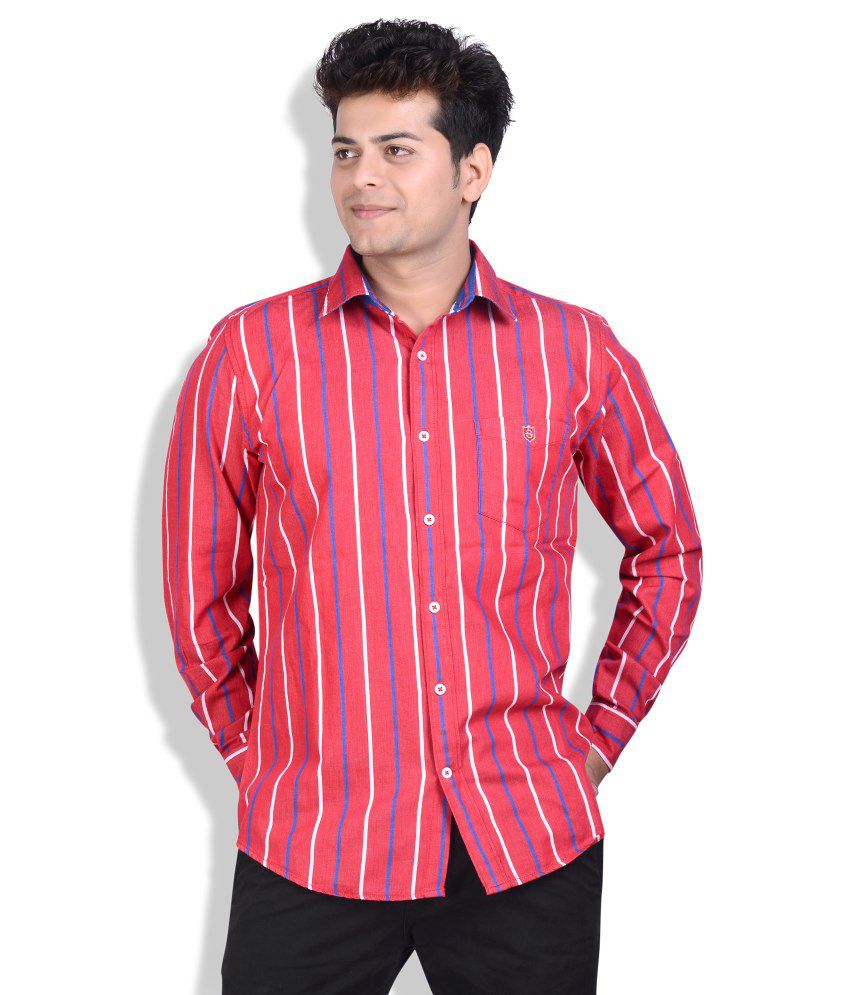Speak Striped Red Oxford Cotton Casual Shirt - Buy Speak Striped Red ...