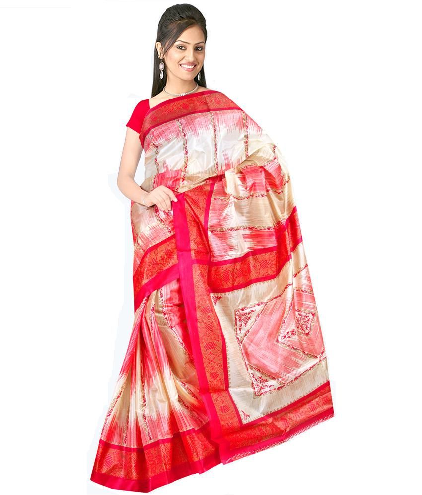 BHARATI TEXTILES Red Cotton Saree Buy BHARATI TEXTILES Red Cotton