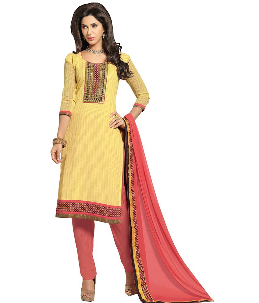 Tamanna Fashions Yellow Cotton Unstitched Dress Material - Buy Tamanna ...