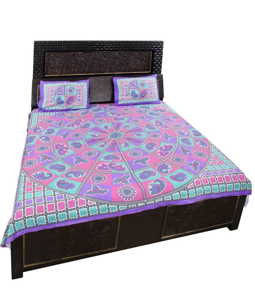 K2m2 Royal Rajasthani Pure Cotton Double Bed Sheet With Two Pillow ...