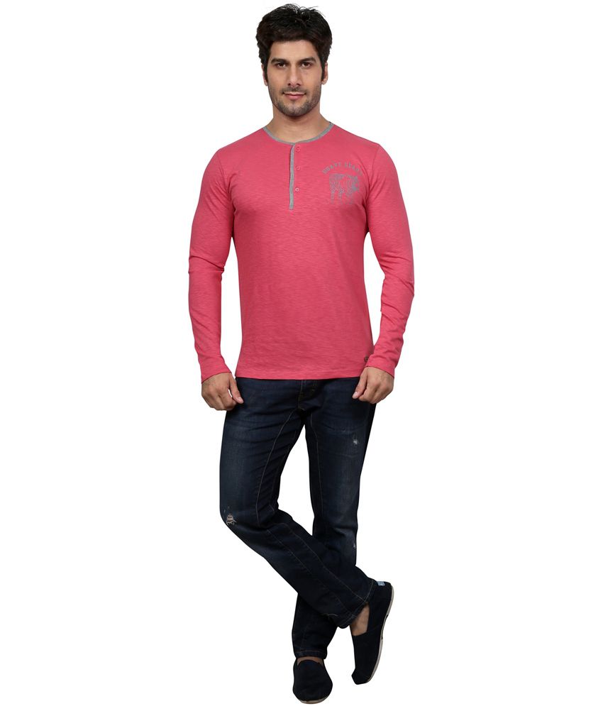 Unfold Pink Cotton Henley Half Sleeve T-shirt - Buy Unfold Pink Cotton ...