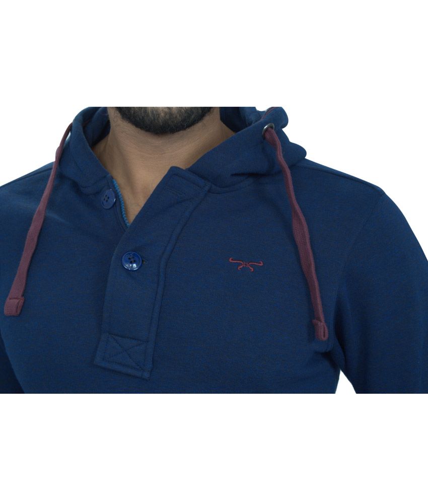 Rigs&rags Blue Woollen Hooded Full Sleeves Sweatshirt For Men's - Buy Rigs&rags Blue Woollen 