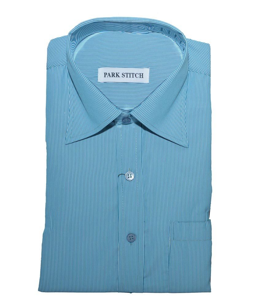 Park Stitch Blue Cotton Blend Slim Fit 