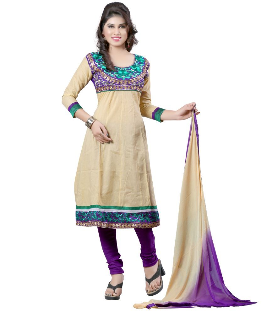 Ansu Fashion Beige Cotton Silk Unstitched Dress Material - Buy Ansu ...