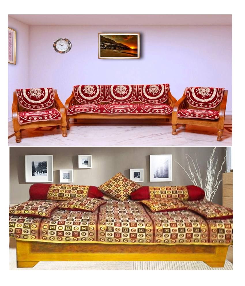 Optimisichomefurnishing Red & Yellow Geometrical Poly Cotton Sofa Cover