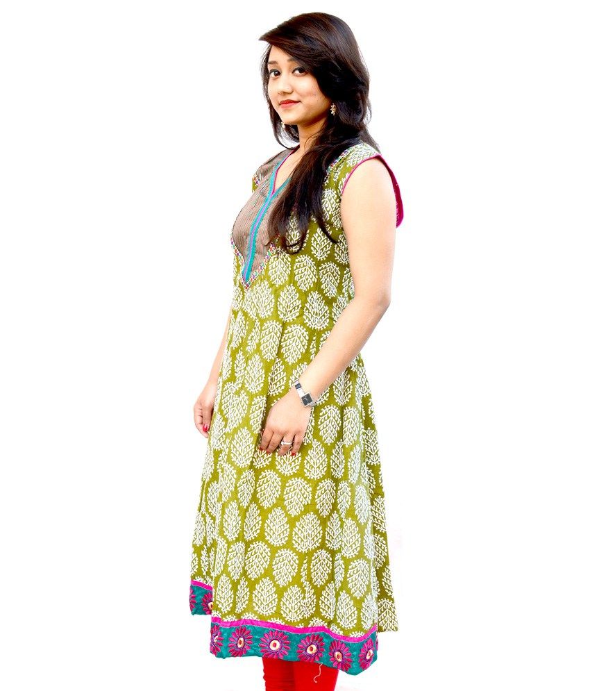 green frock style kurti