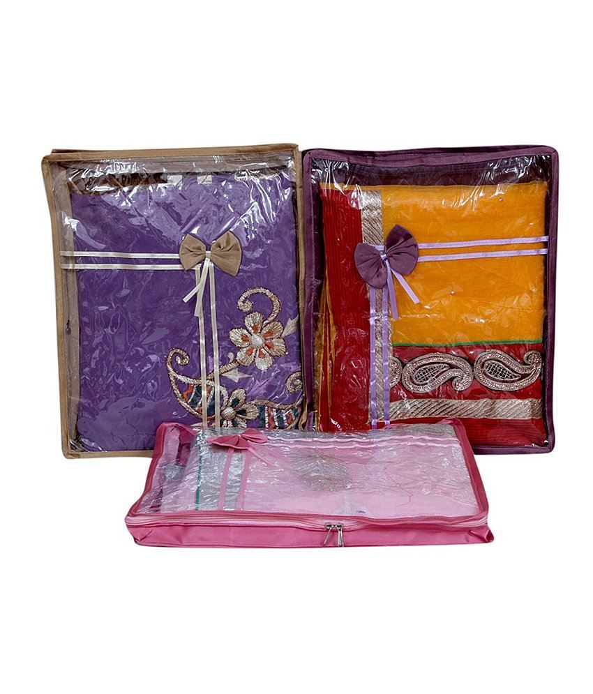 Kuber Industries Multicolour Saree Packing Cover 3 Pcs Combo In Satin